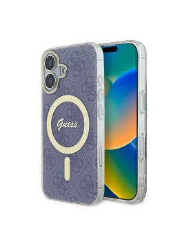 Husa pentru iPhone 16 - Guess IML 4G MagSafe (GUHMP16SH4STB) - Blue