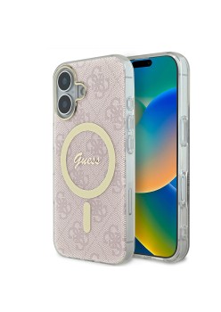 Husa pentru iPhone 16 - Guess IML 4G MagSafe (GUHMP16SH4STP) - Pink