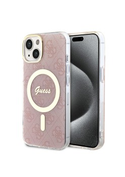 Husa pentru iPhone 15 / iPhone 14 / iPhone 13 - Guess IML 4G MagSafe (GUHMP15SH4STP) - Pink