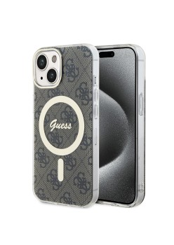 Husa pentru iPhone 15 Plus / iPhone 14 Plus - Guess IML 4G MagSafe (GUHMP15MH4STW) - Brown