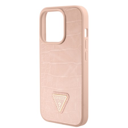 Husa pentru iPhone 15 Pro - Croco Triangle Metal Logo (GUHCP15LPCRTHCP) - Pink