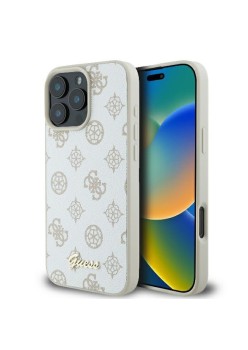 Husa pentru iPhone 16 Pro - Guess Peony Script MagSafe (GUHMP16LPGPYSH) - White