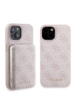 Husa pentru iPhone 15 - Guess Hardcase Powerbank MagSafe (GUBPM5P15S4GEMGP) - Pink
