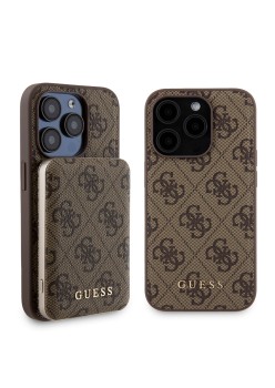 Husa pentru iPhone 15 Pro - Guess Hardcase Powerbank MagSafe (GUBPM5P15L4GEMGW) - Brown