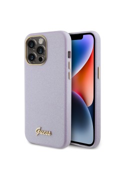 Husa pentru iPhone 15 Pro Max - Guess Glitter Glossy Script (GUHCP15XPGMCSL) - Light Purple