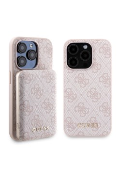 Husa pentru iPhone 15 Pro - Guess Hardcase Powerbank MagSafe (GUBPM5P15L4GEMGP) - Pink