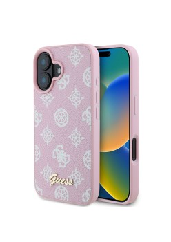 Husa pentru iPhone 16 - Guess Peony Script MagSafe (GUHMP16SPGPYSP) - Pink