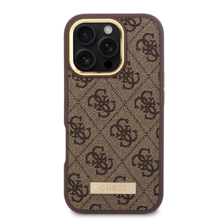 Husa pentru iPhone 16 Pro Max - Guess Hardcase 4G Logo Plate MagSafe (GUHMP16XU4GPRW) - Brown