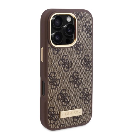 Husa pentru iPhone 16 Pro Max - Guess Hardcase 4G Logo Plate MagSafe (GUHMP16XU4GPRW) - Brown