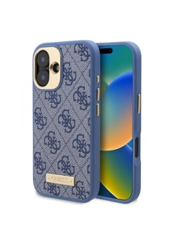 Husa pentru iPhone 16 Plus - Guess Hardcase 4G Logo Plate MagSafe (GUHMP16MU4GPRB) - Blue