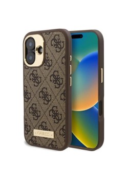 Husa pentru iPhone 16 Plus - Guess Hardcase 4G Logo Plate MagSafe (GUHMP16MU4GPRW) - Brown