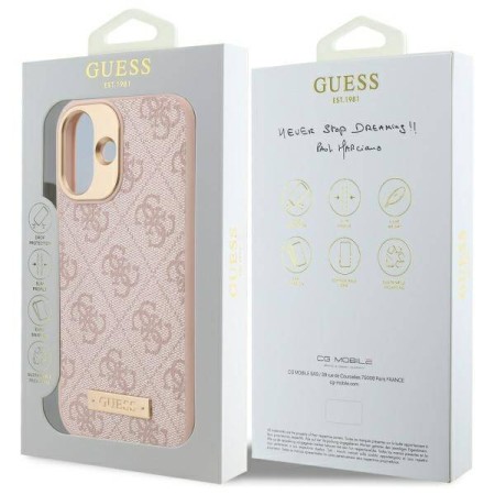 Husa pentru iPhone 16 Plus - Guess Hardcase 4G Logo Plate MagSafe (GUHMP16MU4GPRP) - Pink