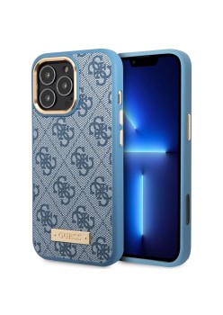Husa pentru iPhone 16 Pro - Guess Hardcase 4G Logo Plate MagSafe (GUHMP16LU4GPRB) - Blue