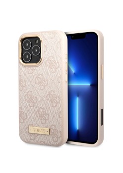 Husa pentru iPhone 16 Pro - Guess Hardcase 4G Logo Plate MagSafe (GUHMP16LU4GPRP) - Pink
