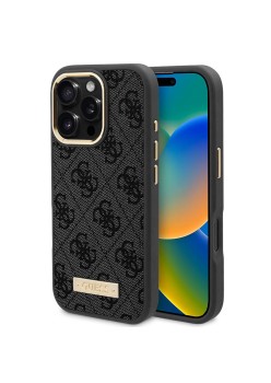 Husa pentru iPhone 16 Pro - Guess Hardcase 4G Logo Plate MagSafe (GUHMP16LU4GPRK) - Black