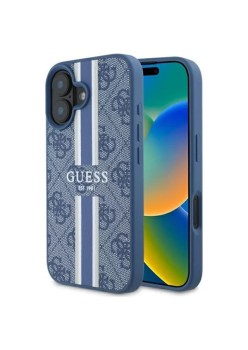 Husa pentru iPhone 16 - Guess Hardcase 4G Printed Stripes MagSafe (GUHMP16SP4RPSB) - Blue