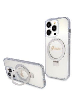 Husa pentru iPhone 15 Pro Max - Guess Ring Stand Script Glitter MagSafe (GUHMP15XHRSGSD) - Clear