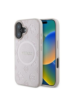 Husa pentru iPhone 16 Plus - Guess Saffiano Peony Classic Logo MagSafe (GUHMP16MPSAPSMEP) - Pink