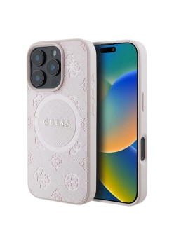 Husa pentru iPhone 16 Pro - Guess Saffiano Peony Classic Logo MagSafe (GUHMP16LPSAPSMEP) - Pink