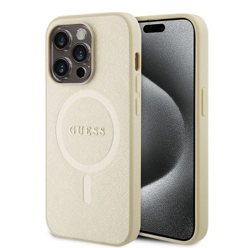 Husa pentru iPhone 15 Pro Max - Guess Saffiano MagSafe (GUHMP15XPSAHMCB) - Gold