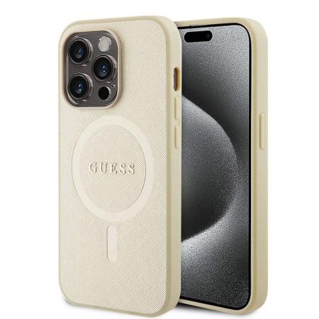 Husa pentru iPhone 15 Pro Max - Guess Saffiano MagSafe (GUHMP15XPSAHMCB) - Gold