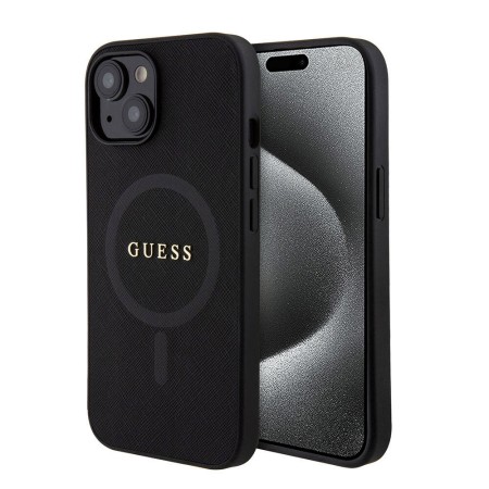 Husa pentru iPhone 15 / iPhone 14 / iPhone 13 - Guess Saffiano MagSafe (GUHMP15SPSAHMCK) - Black
