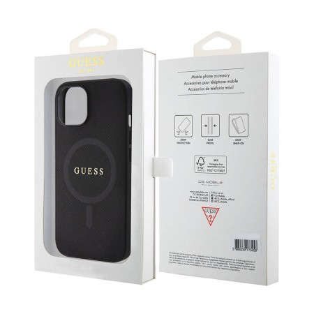 Husa pentru iPhone 15 / iPhone 14 / iPhone 13 - Guess Saffiano MagSafe (GUHMP15SPSAHMCK) - Black