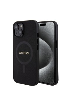 Husa pentru iPhone 15 Plus / iPhone 14 Plus - Guess Saffiano MagSafe (GUHMP15MPSAHMCK) - Black