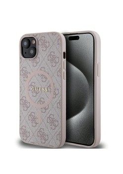 Husa pentru iPhone 15 / iPhone 14 / iPhone 13 - Guess 4G Collection Leather MagSafe (GUHMP15MG4GFRB) - Pink
