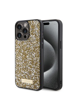 Husa pentru iPhone 15 Pro - Rhinestone Metal Logo (GUHCP15LPFGSBSD) - Yellow
