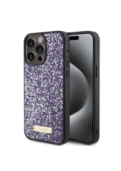 Husa pentru iPhone 15 Pro - Rhinestone Metal Logo (GUHCP15LPFGSBSP) - Purple