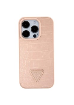 Husa pentru iPhone 15 / iPhone 14 / iPhone 13 - Croco Triangle Metal Logo (GUHCP15SPCRTHCP) - Pink