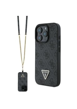 Husa pentru iPhone 16 Pro - Guess Leather Metal Logo Strass Crossbody (GUHCP16LP4TDSCPK) - Black