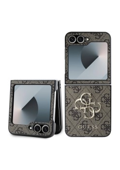 Husa pentru Samsung Galaxy Z Flip6 - Guess Leather 4G Metal Logo (GUHCZF64GMGBR) - Brown