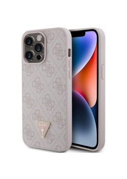 Husa pentru iPhone 15 Pro Max - Guess Leather 4G Diamond Triangle (GUHCP15XP4TDPP) - Pink