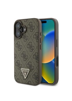 Husa pentru iPhone 16 - Guess Leather 4G Triangle Strass (GUHCP16SP4TDPW) - Brown