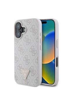 Husa pentru iPhone 16 - Guess Leather 4G Triangle Strass (GUHCP16SP4TDPP) - Pink