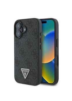 Husa pentru iPhone 16 - Guess Leather 4G Triangle Strass (GUHCP16SP4TDPK) - Black