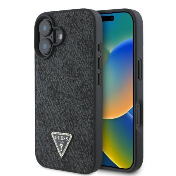 Husa pentru iPhone 16 - Guess Leather 4G Triangle Strass (GUHCP16SP4TDPK) - Black