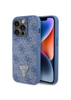 Husa pentru iPhone 15 Pro Max - Guess Leather 4G Triangle Strass (GUHCP15XP4TDPB) - Blue