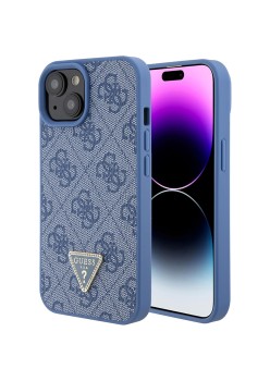 Husa pentru iPhone 15 / iPhone 14 / iPhone 13 - Guess Leather 4G Triangle Strass (GUHCP15SP4TDPB) - Blue