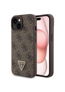 Husa pentru iPhone 15 / iPhone 14 / iPhone 13 - Guess Leather 4G Triangle Strass (GUHCP15SP4TDPW) - Brown