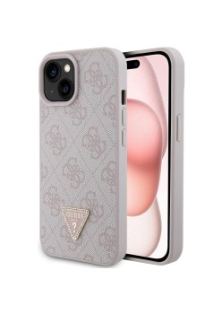 Husa pentru iPhone 15 / iPhone 14 / iPhone 13 - Guess Leather 4G Triangle Strass (GUHCP15SP4TDPP) - Pink