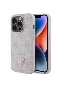 Husa pentru iPhone 15 Pro - Guess Leather 4G Triangle Strass (GUHCP15LP4TDPP) - Pink