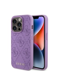 Husa pentru iPhone 15 Pro Max - Guess Leather 4G Stamped (GUHCP15XP4EPMU) - Light Purple
