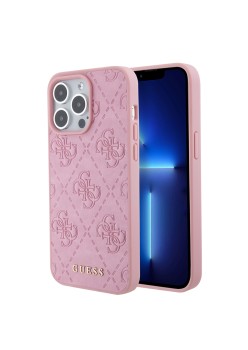 Husa pentru iPhone 15 Pro Max - Guess Leather 4G Stamped (GUHCP15XP4EPMP) - Pink