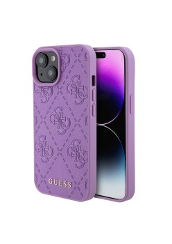 Husa pentru iPhone 15 / iPhone 14 / iPhone 13 - Guess Leather 4G Stamped (GUHCP15SP4EPMU) - Light Purple