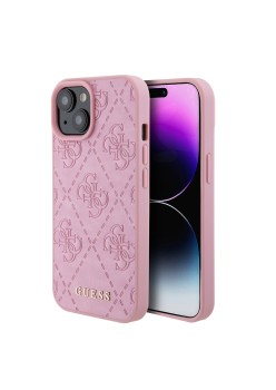 Husa pentru iPhone 15 / iPhone 14 / iPhone 13 - Guess Leather 4G Stamped (GUHCP15SP4EPMP) - Pink
