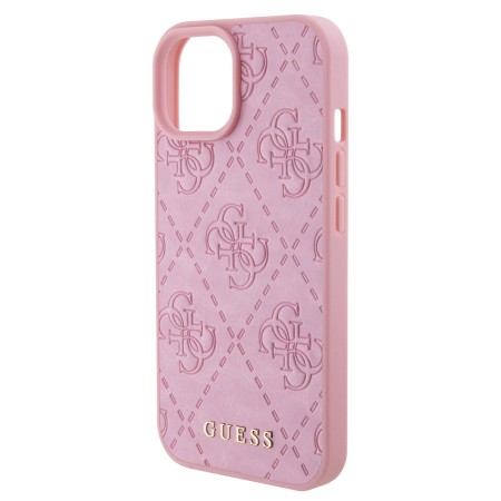 Husa pentru iPhone 15 / iPhone 14 / iPhone 13 - Guess Leather 4G Stamped (GUHCP15SP4EPMP) - Pink