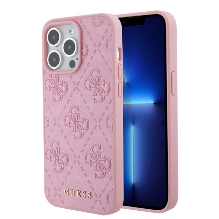 Husa pentru iPhone 15 Pro - Guess Leather 4G Stamped (GUHCP15LP4EPMP) - Pink